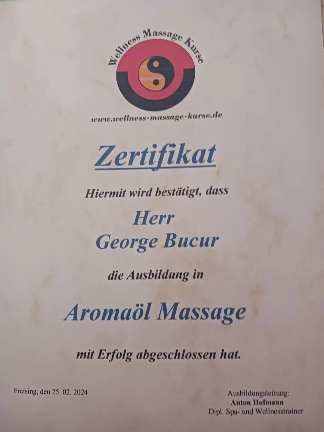 Zertifikat von George Bucur