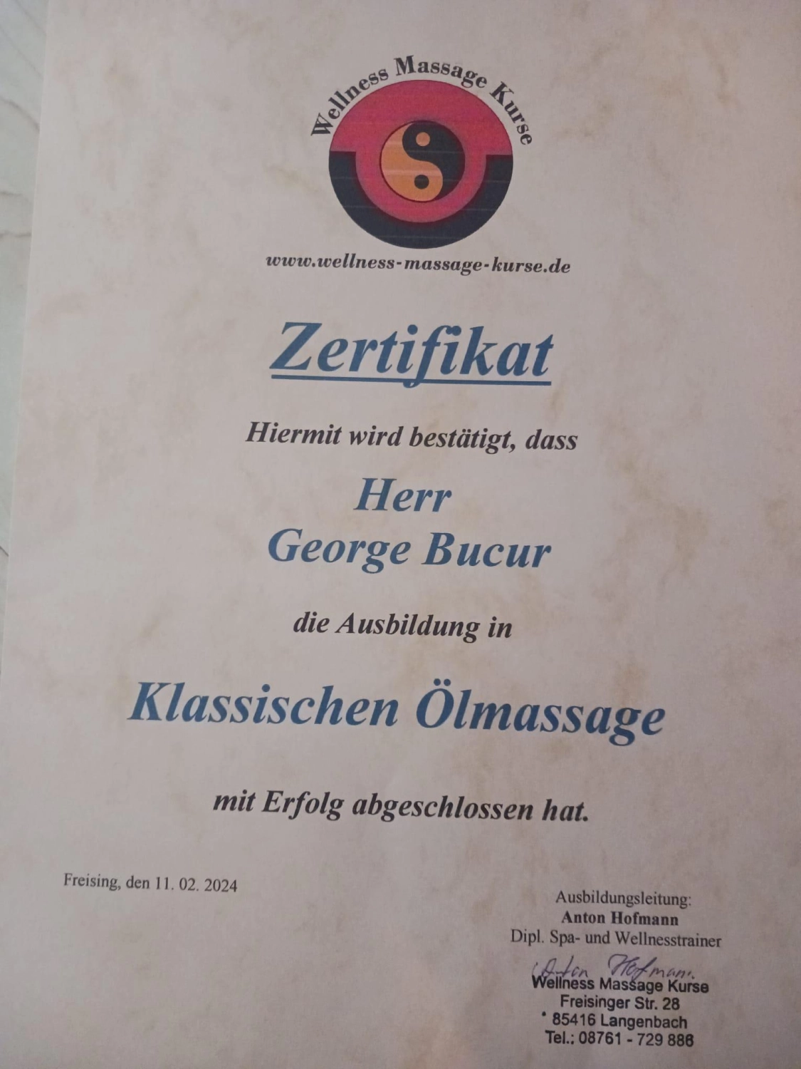 Zertifikat von George Bucur